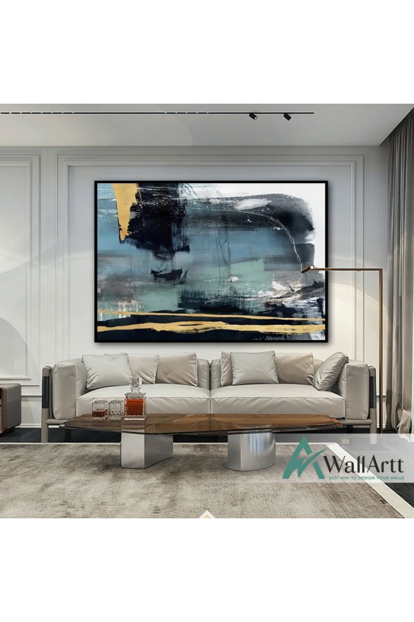 Gold n Navy Abstract Textured Partial Oil Painting