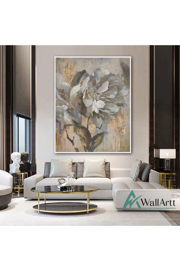 Gold Elegancy Floral Textured Partial Oil Painting