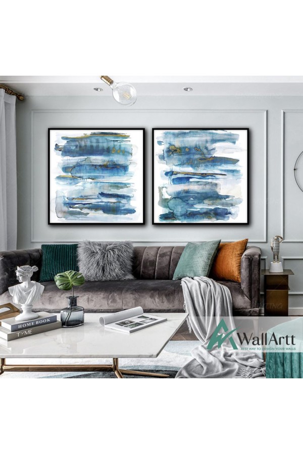 Shades Of Blue 2 Piece Textured Partial Oil Painting