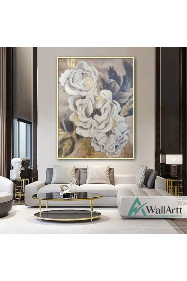 Abstract Flower with Gold Foil Textured Partial Oil Painting
