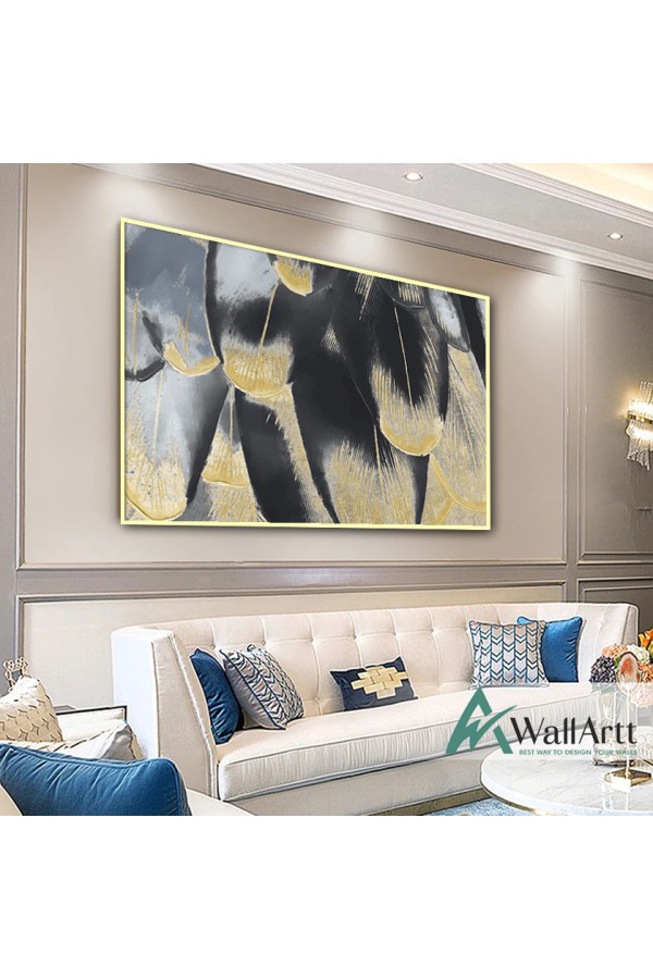 Gold Feather Textured Partial Oil Painting