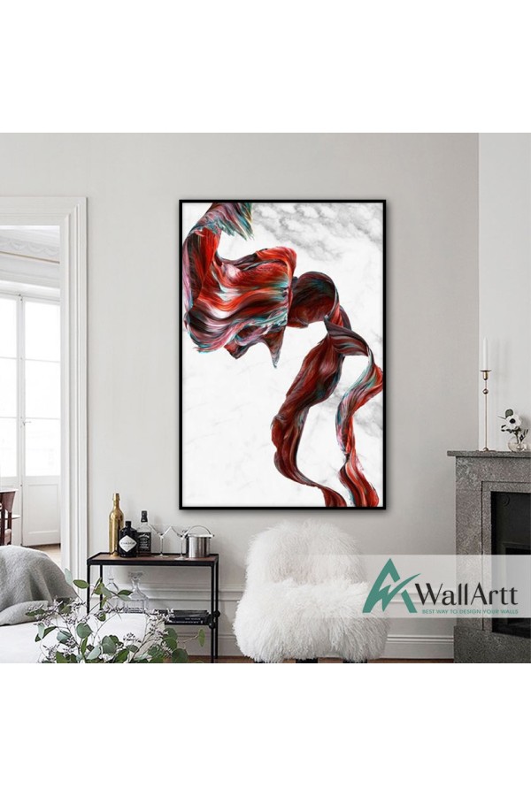 Red Wave Textured Partial Oil Painting