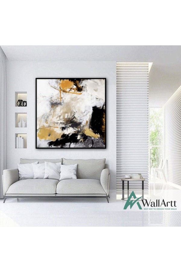 Black n Mustard Abstract Textured Partial Oil Painting