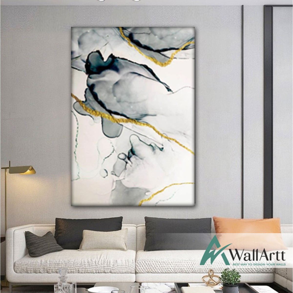 Gold Marble with Gold Foil Textured Partial Oil Painting