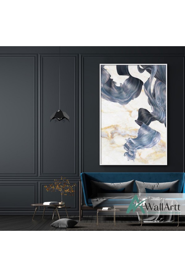 Blue Wave Marble Textured Partial Oil Painting