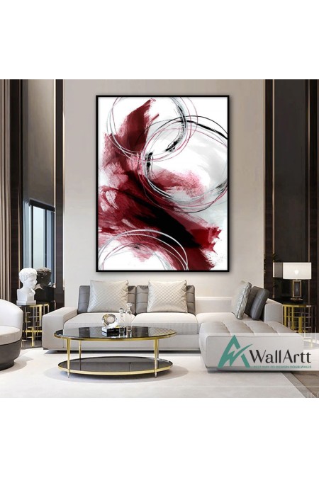 Burgandy Circle of Silver Textured Partial Oil Painting