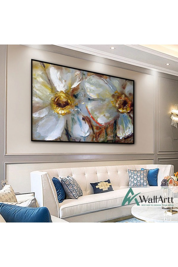 Abstract Big Daisy Textured Partial Oil Painting