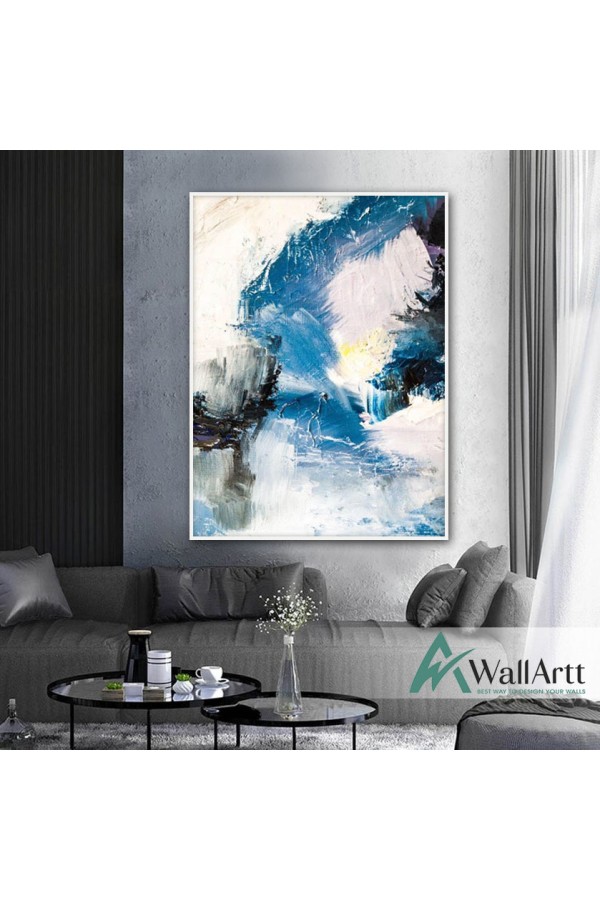 Blue White Abstract II Textured Partial Oil Painting