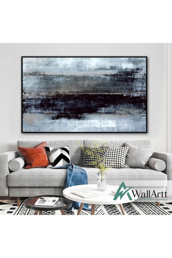 Blue n Navy Abstract Textured Partial Oil Painting