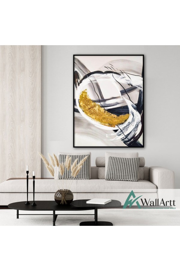 Moon with Gold Foil Textured Partial Oil Painting