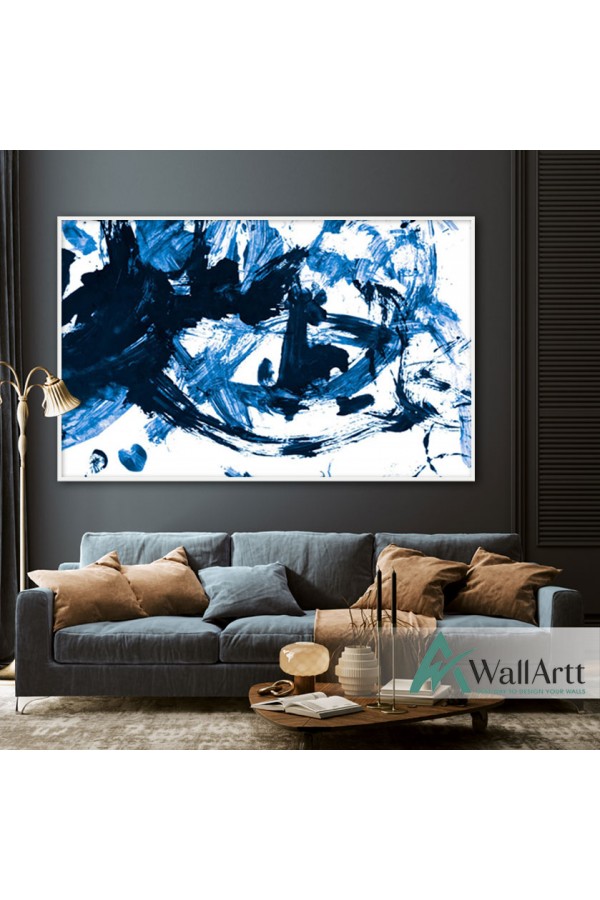 Blue Navy Abstract Textured Partial Oil Painting