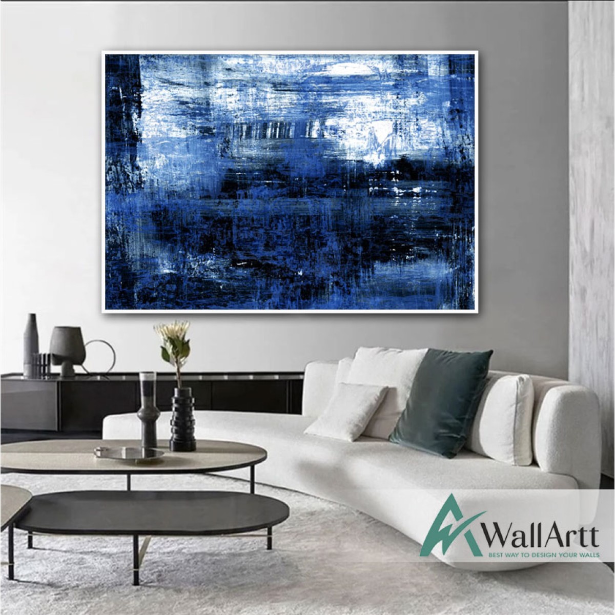 Deep Navy Abstract Textured Partial Oil Painting