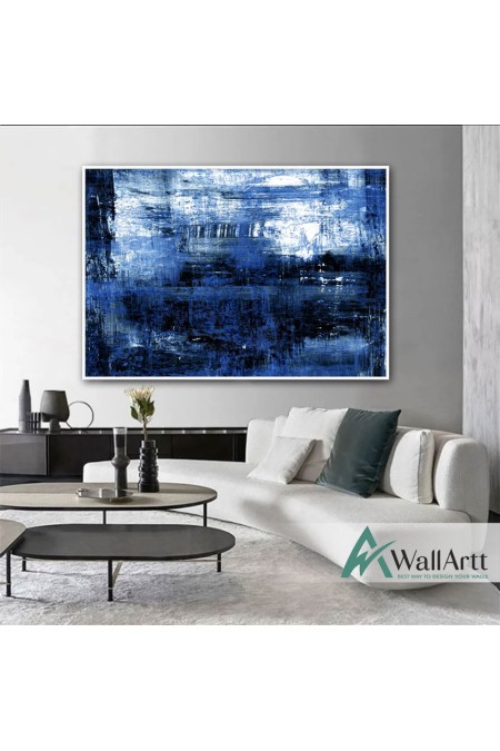 Deep Navy Abstract Textured Partial Oil Painting