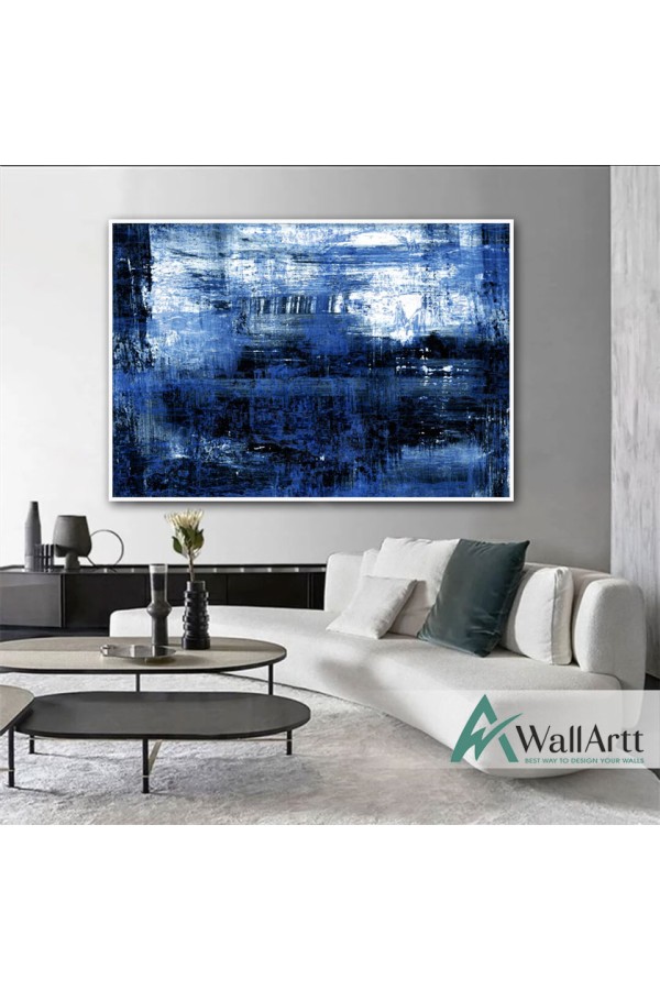 Deep Navy Abstract Textured Partial Oil Painting