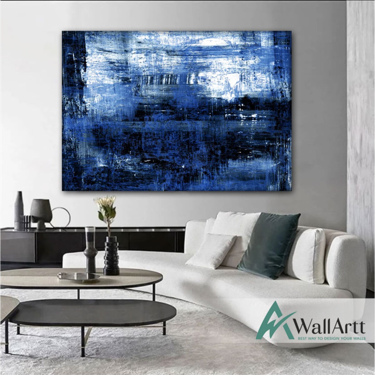 Deep Navy Abstract Textured Partial Oil Painting