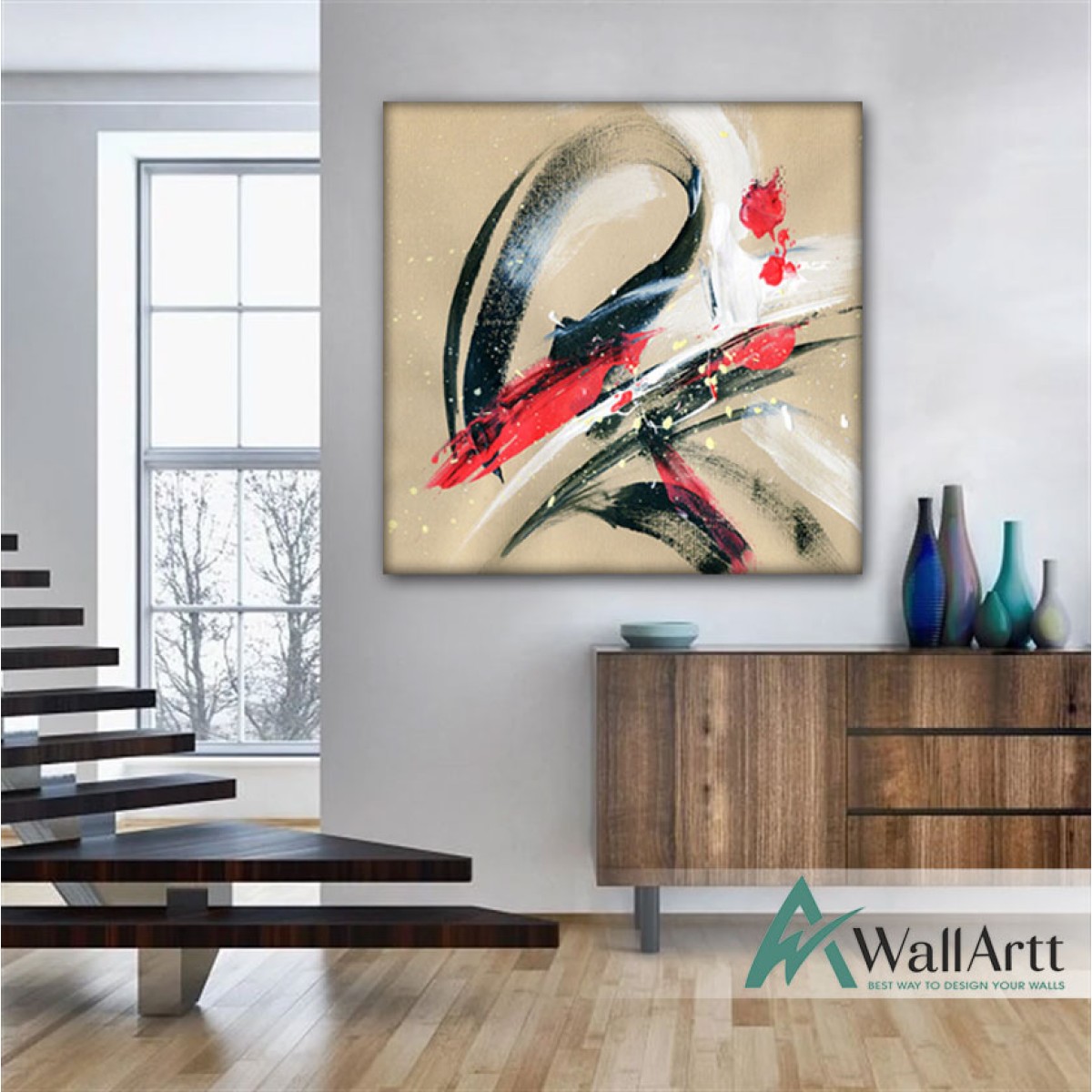 Red Touches Textured Partial Oil Painting