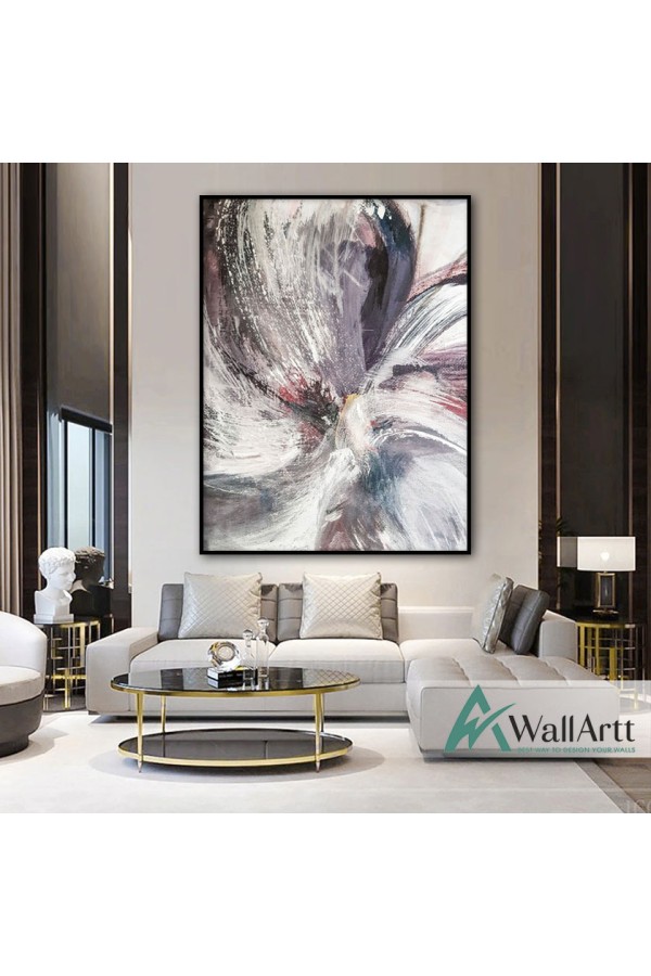 Abstract White Flower Textured Partial Oil Painting