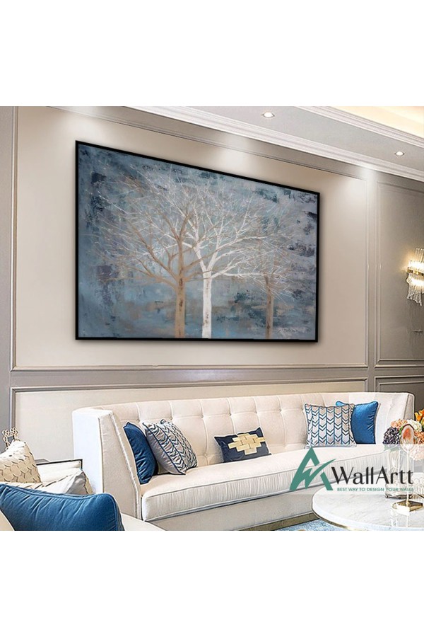Abstract Pale Trees Textured Partial Oil Painting
