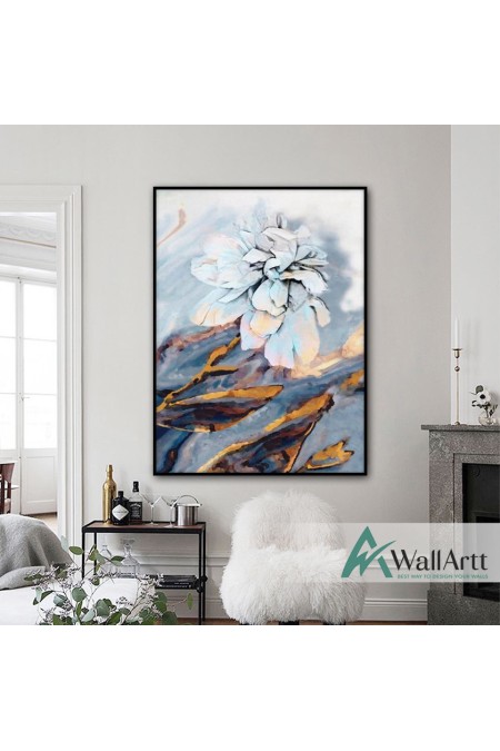 Abstract White Flower I Textured Partial Oil Painting