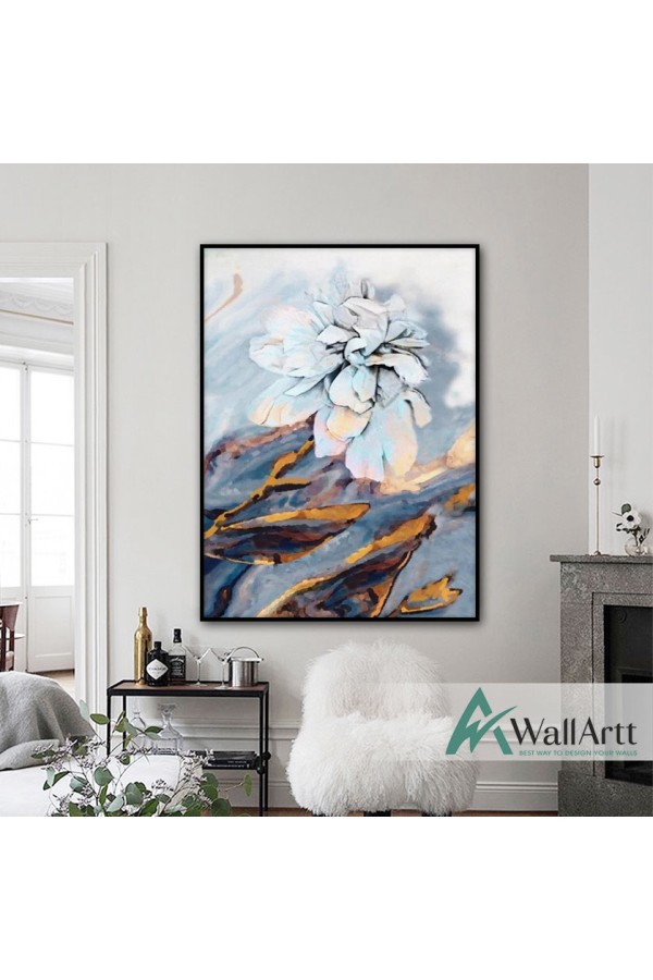 Abstract White Flower I Textured Partial Oil Painting