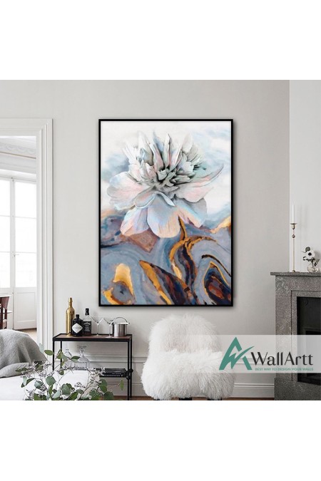 Abstract White Flower II Textured Partial Oil Painting