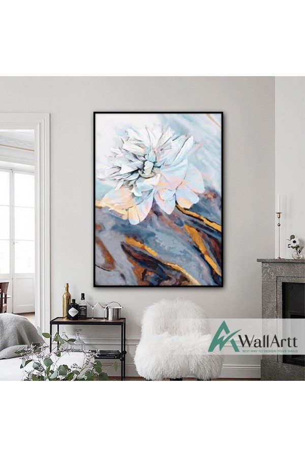 Abstract White Flower III Textured Partial Oil Painting