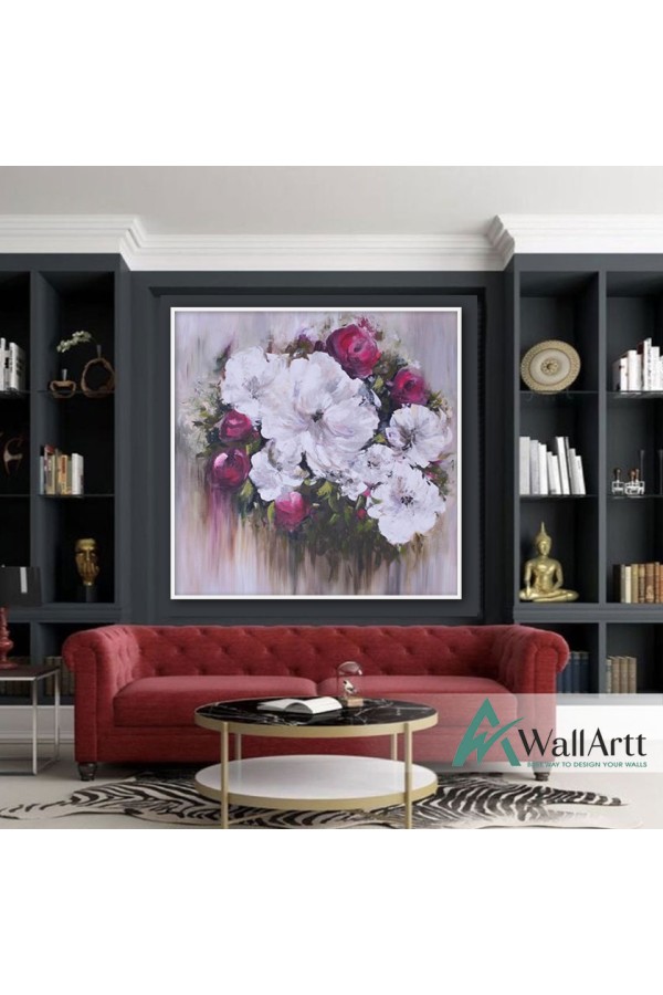 Abstract Flower Bouquet  Textured Partial Oil Painting