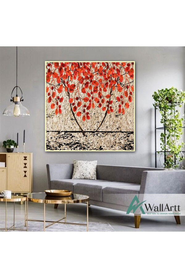 Red Leaves Textured Partial Oil Painting