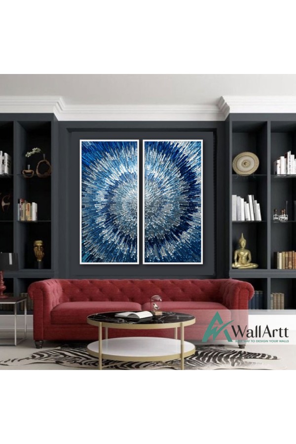 Blue Depth 2 Piece Textured Partial Oil Painting