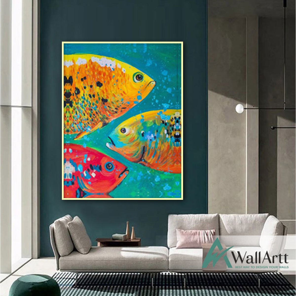 Abstract Colorful 3 Fish Textured Partial Oil Painting