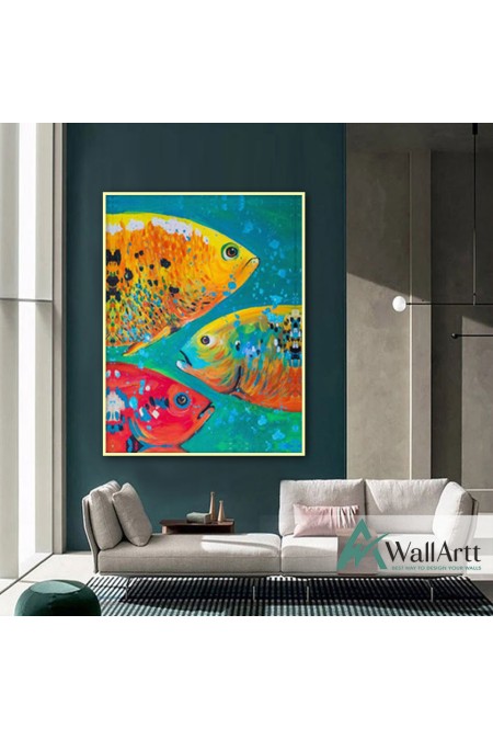 Abstract Colorful 3 Fish Textured Partial Oil Painting