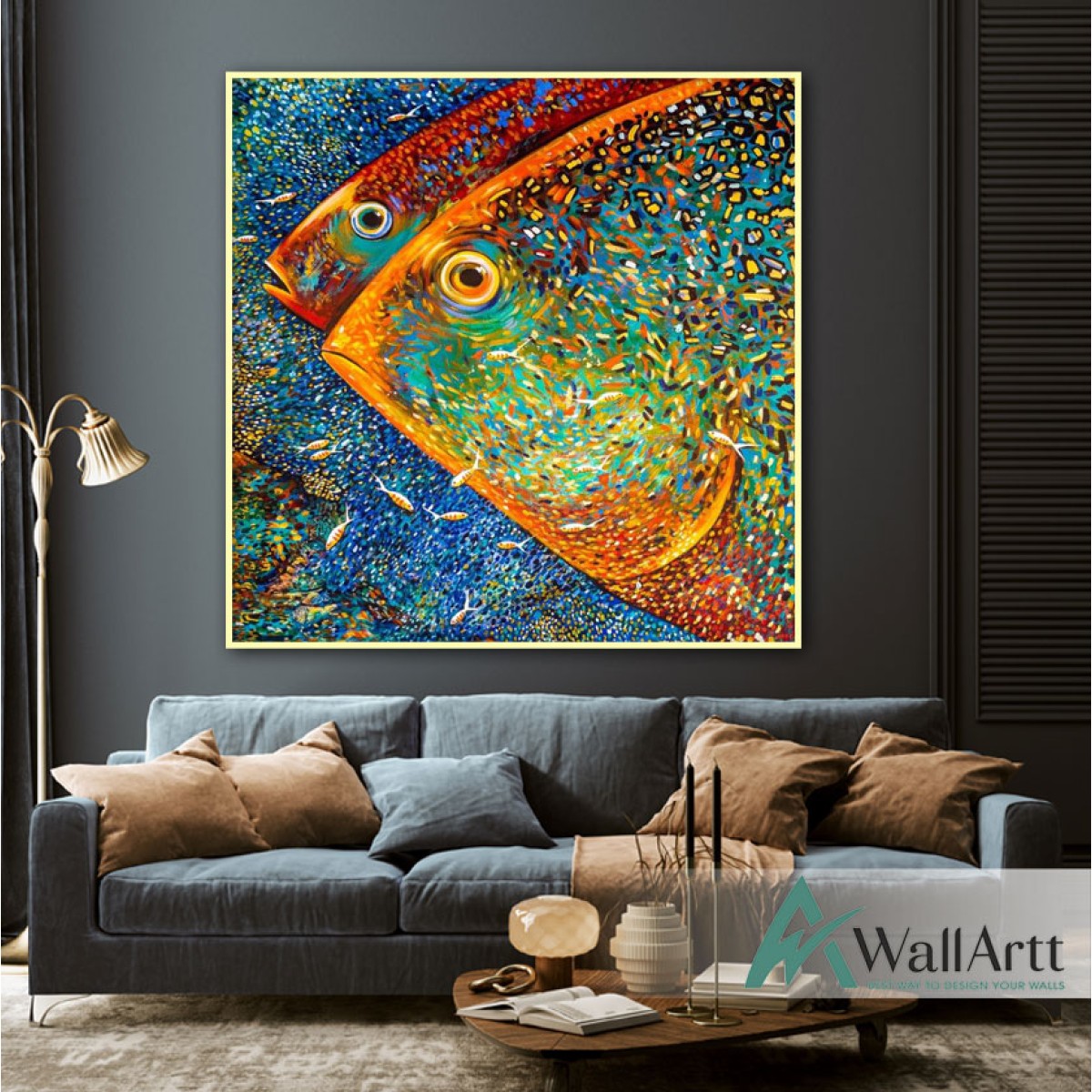 Abstract Colorful 2 Fish Textured Partial Oil Painting