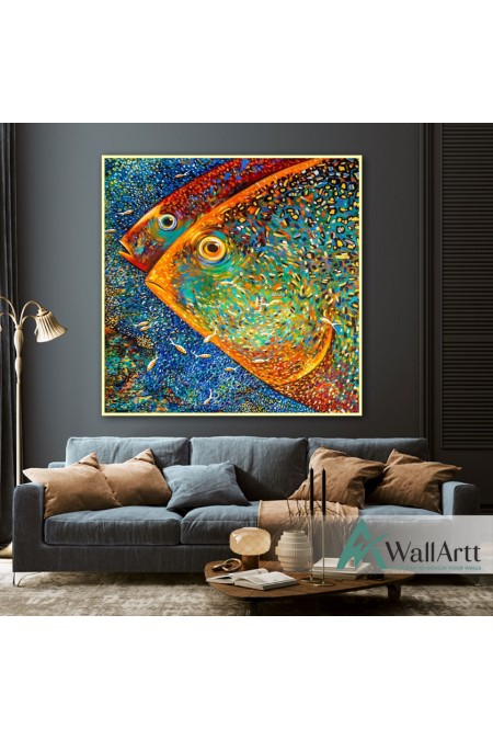 Abstract Colorful 2 Fish Textured Partial Oil Painting
