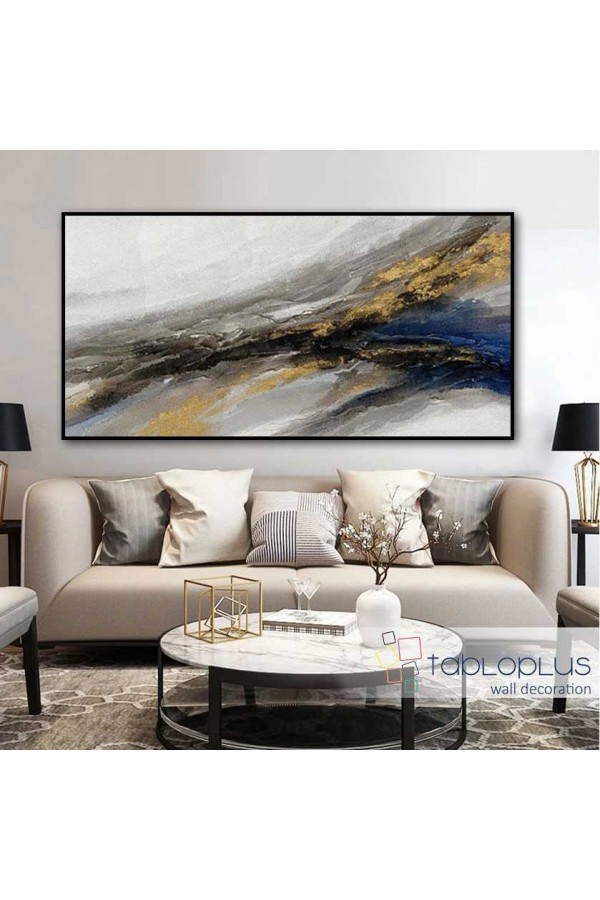 Gold on Navy Textured Partial Oil Painting