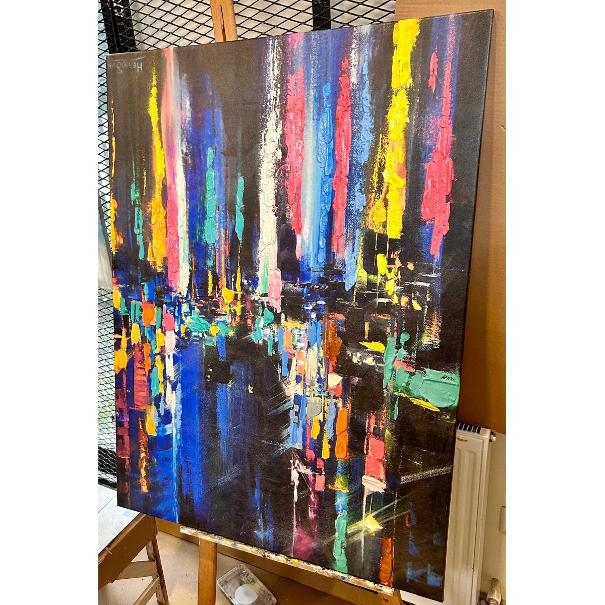 Abstract City Lights Textured Partial Oil Painting