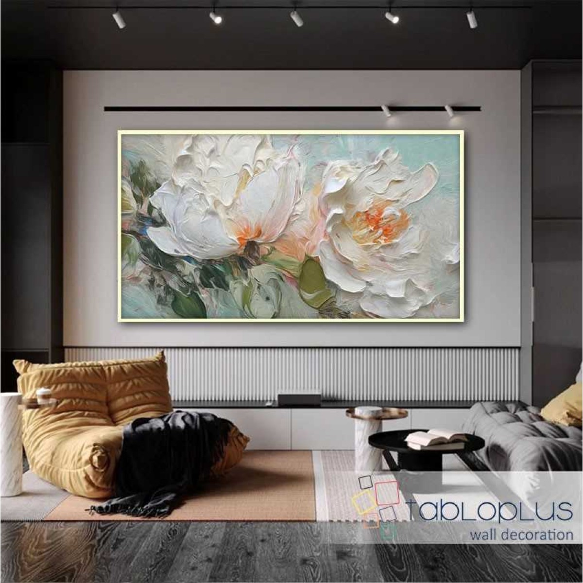 2 Offwhite Flower 3d Heavy Textured Partial Oil Painting