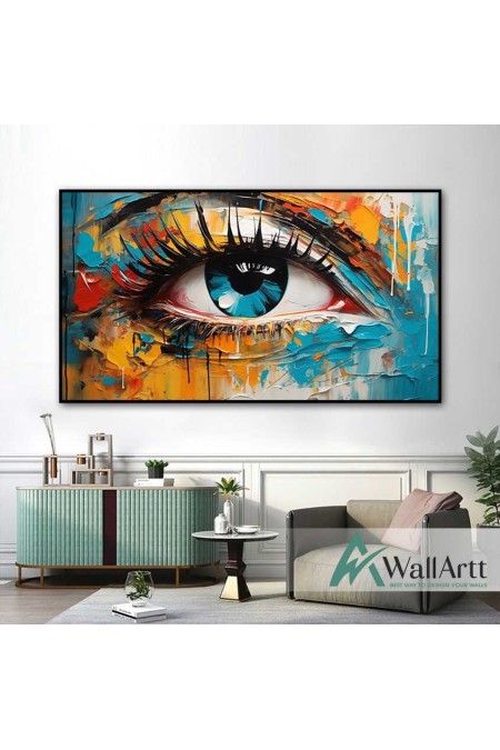 Abstract Blue Eye 3D Heavy Textured Partial oil Painting