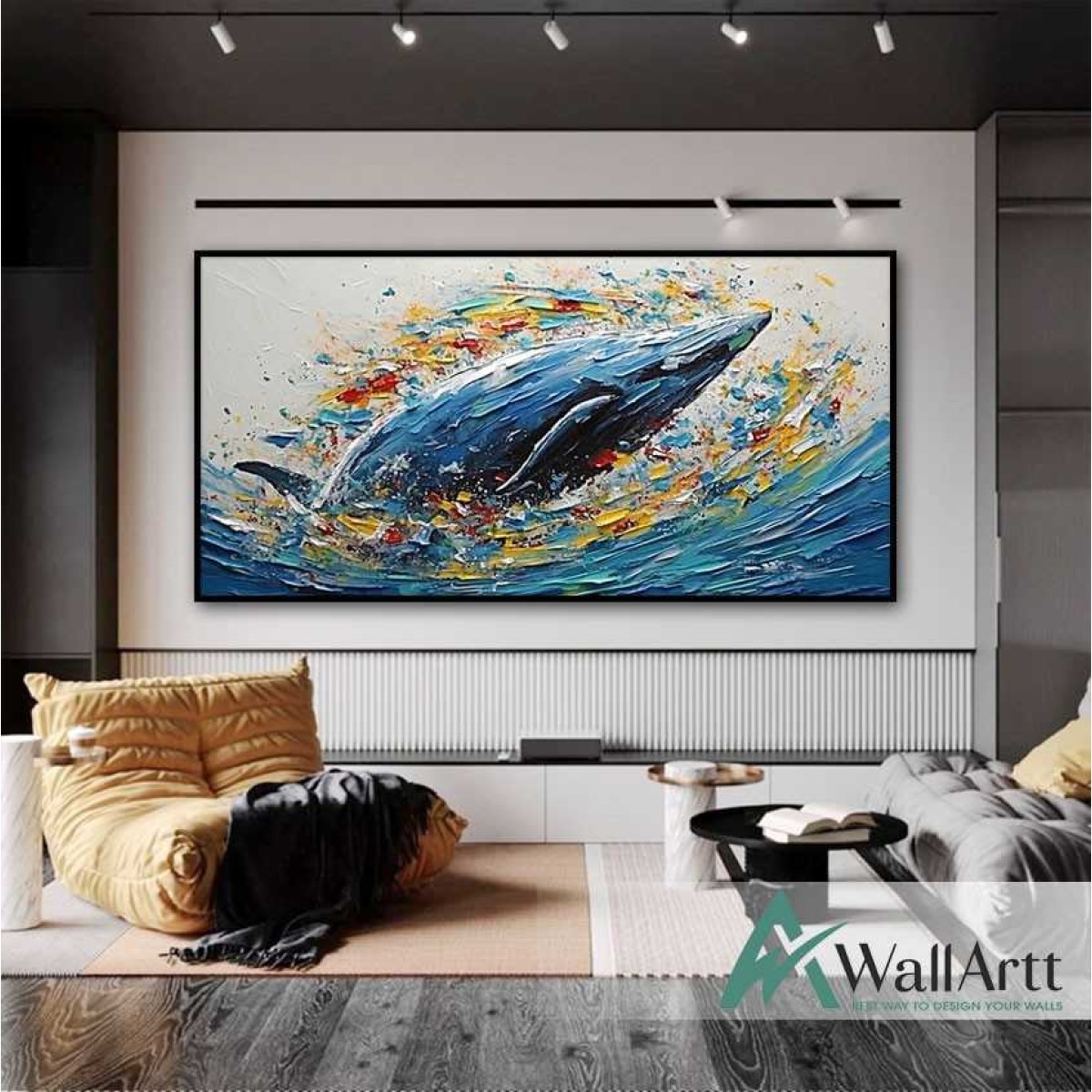 Abstract Whale 3D Heavy Textured Partial oil Painting