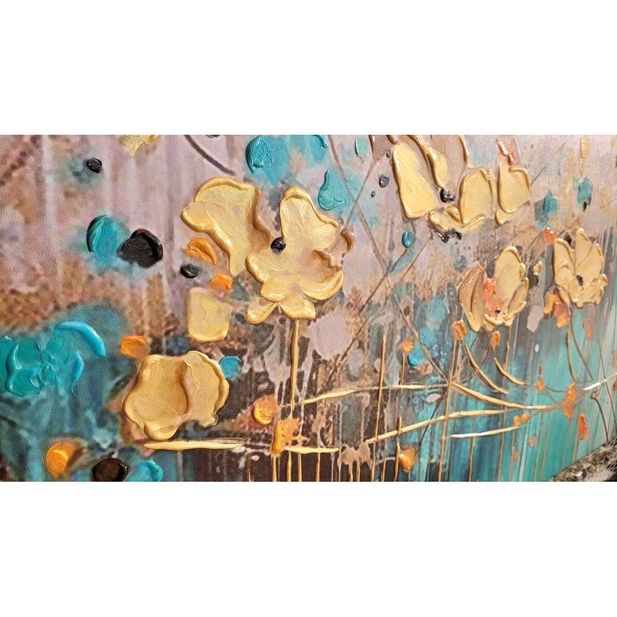 Gold Flower Field 3D Heavy Textured Partial oil Painting