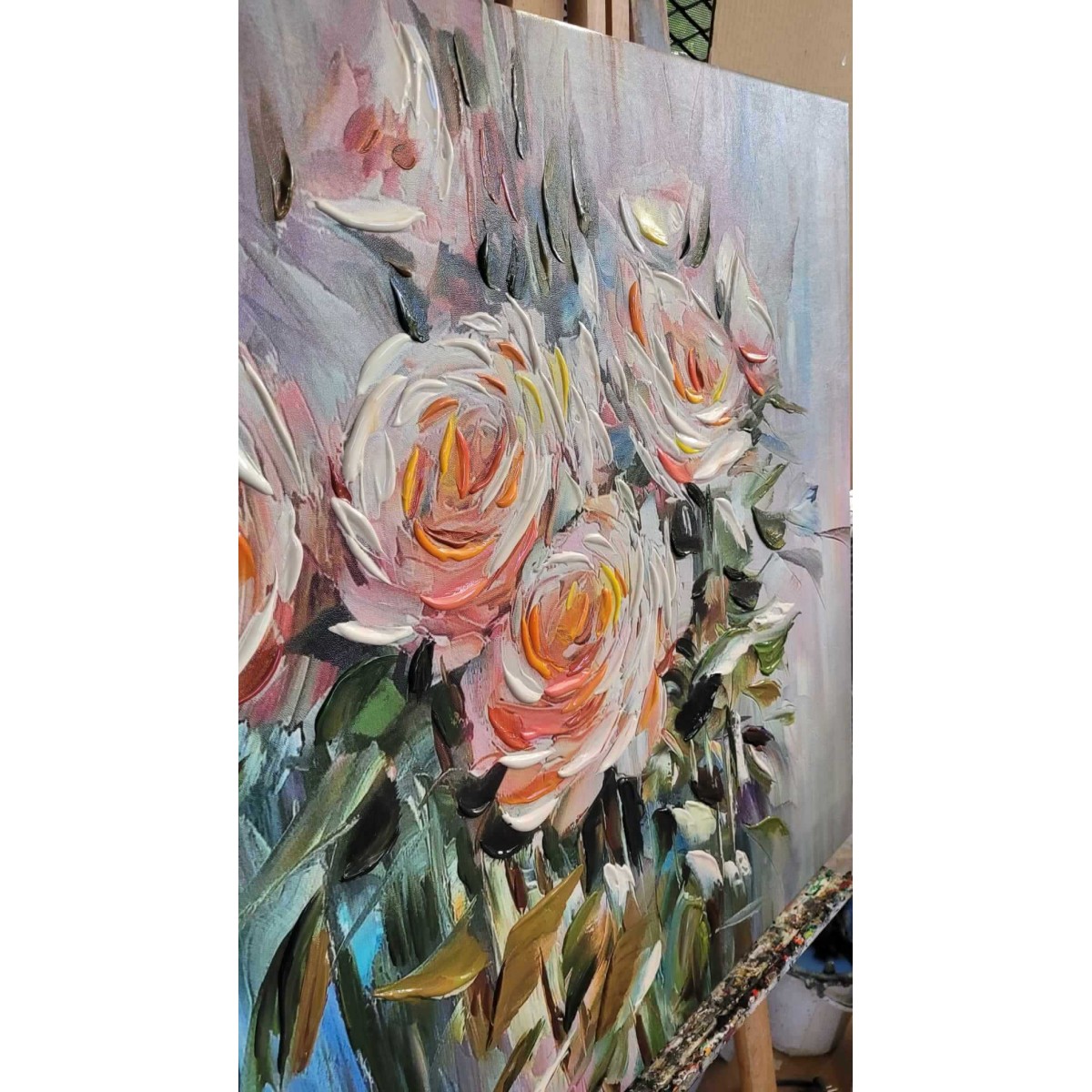 Bunch of Roses Textured Partial Oil Painting
