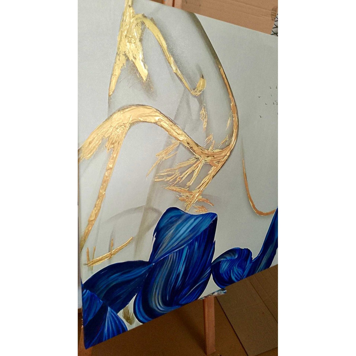 Gold n Navy II Abstract Textured Partial Oil Painting