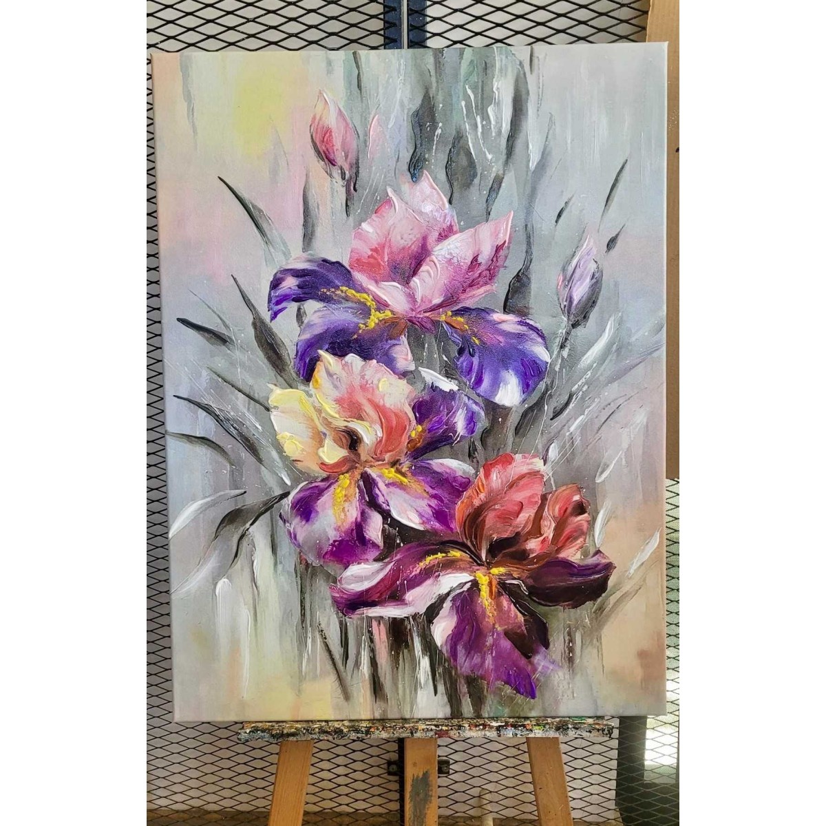 Abstract Lilac Flower Textured Partial Oil Painting