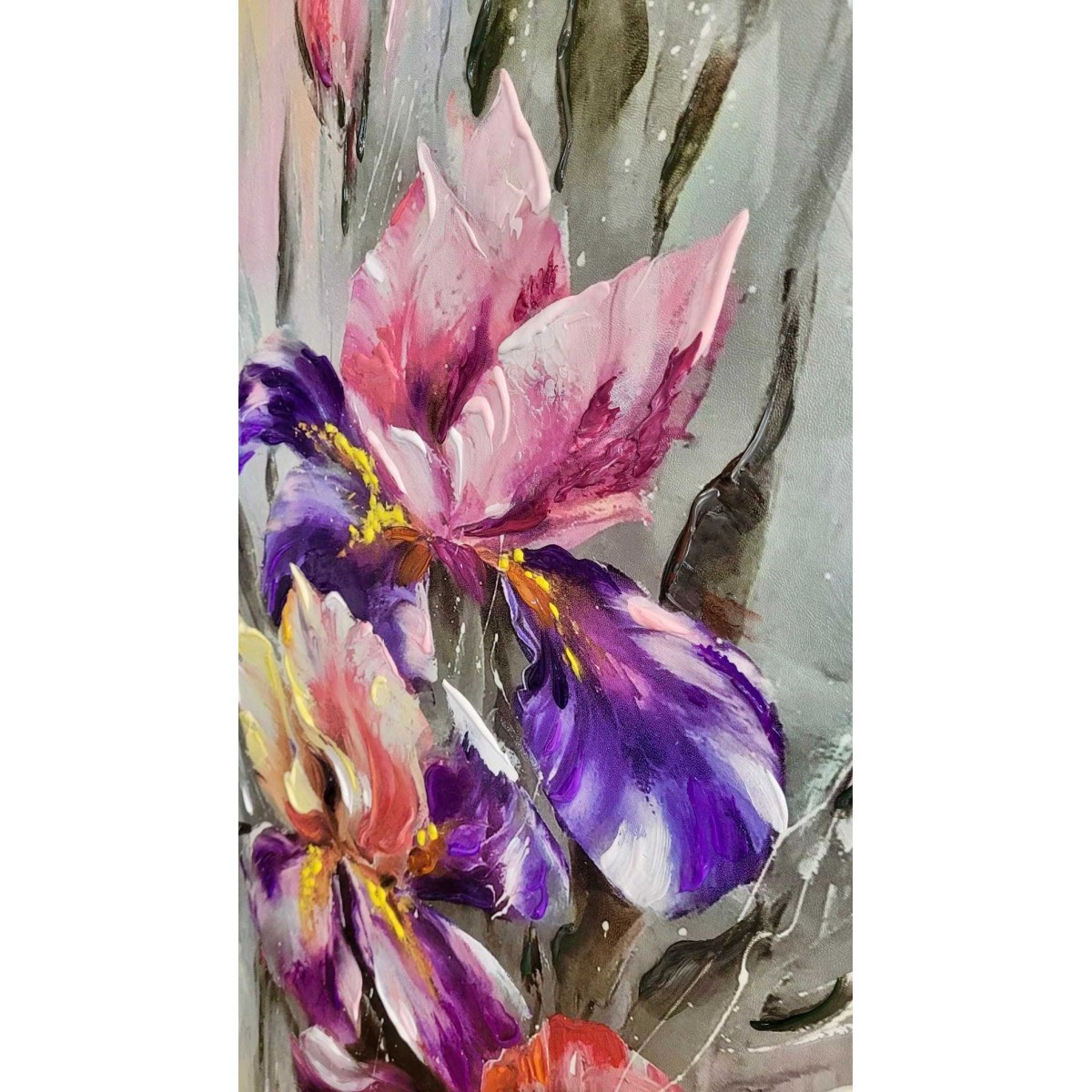 Abstract Lilac Flower Textured Partial Oil Painting