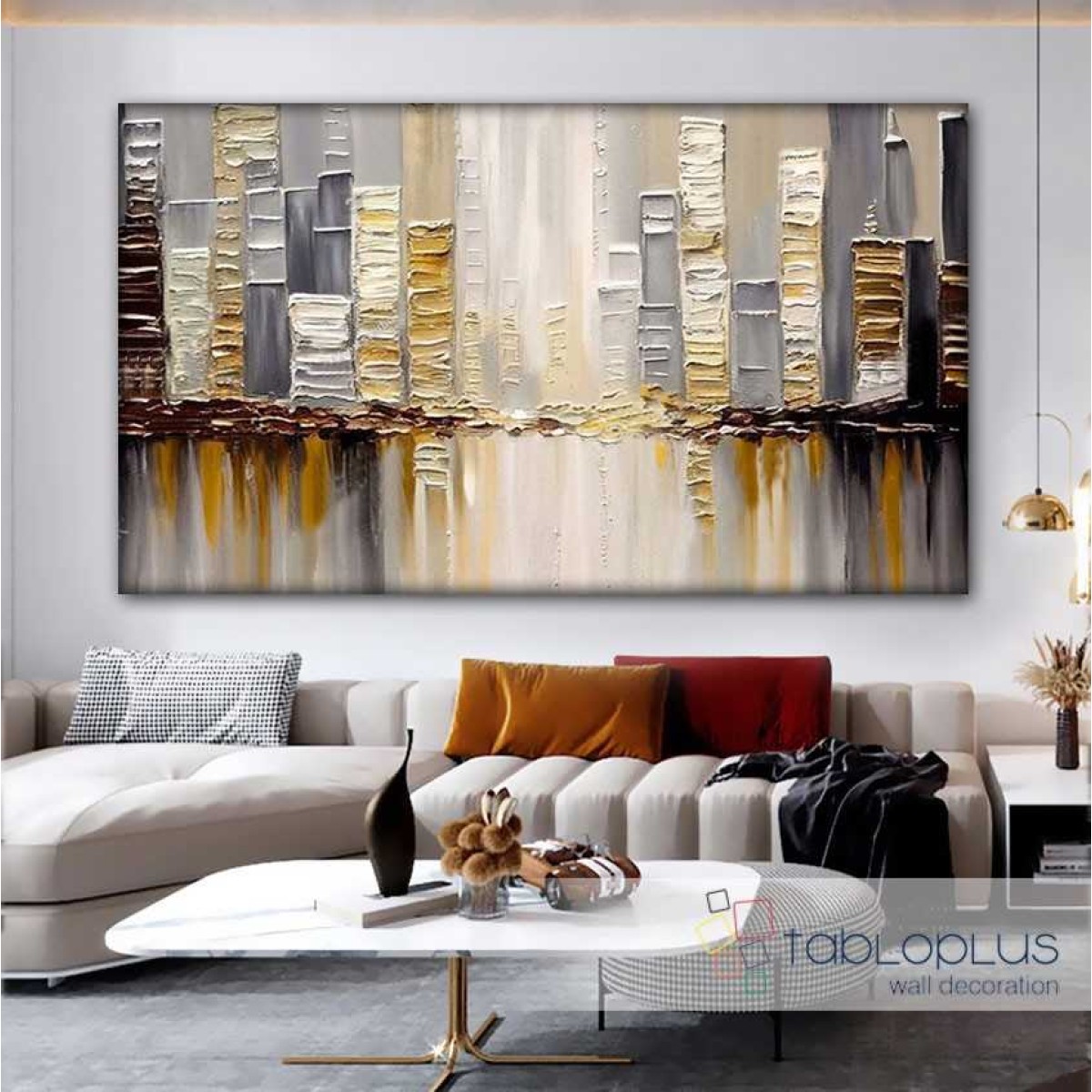Golden Skyscrapers Textured Partial Oil Painting