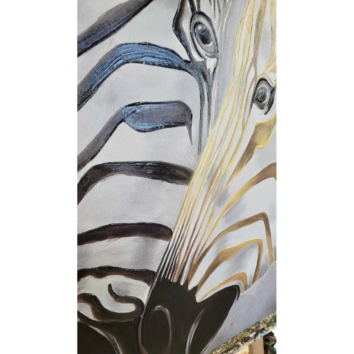 Gold Black Zebras Textured Partial Oil Painting