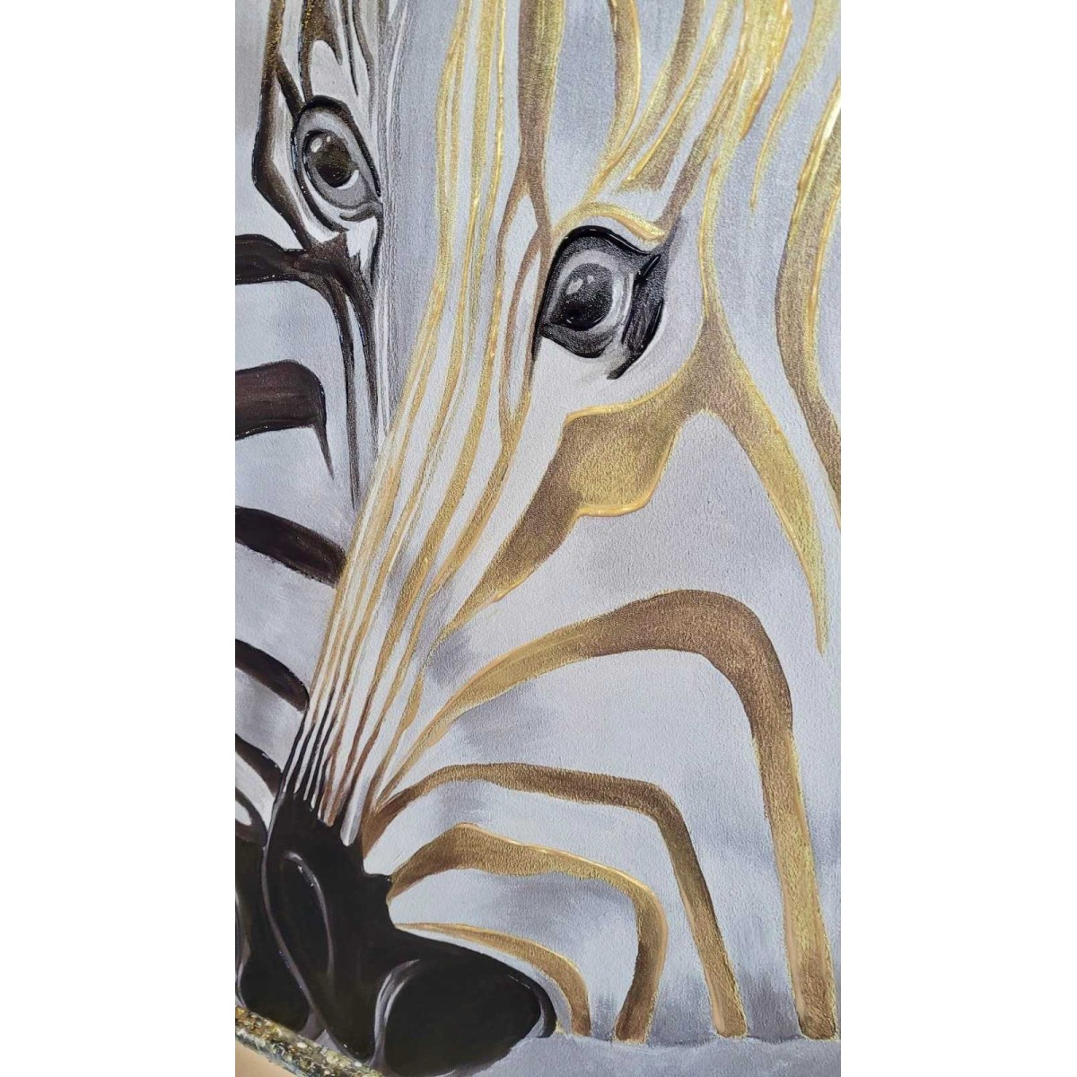 Gold Black Zebras Textured Partial Oil Painting