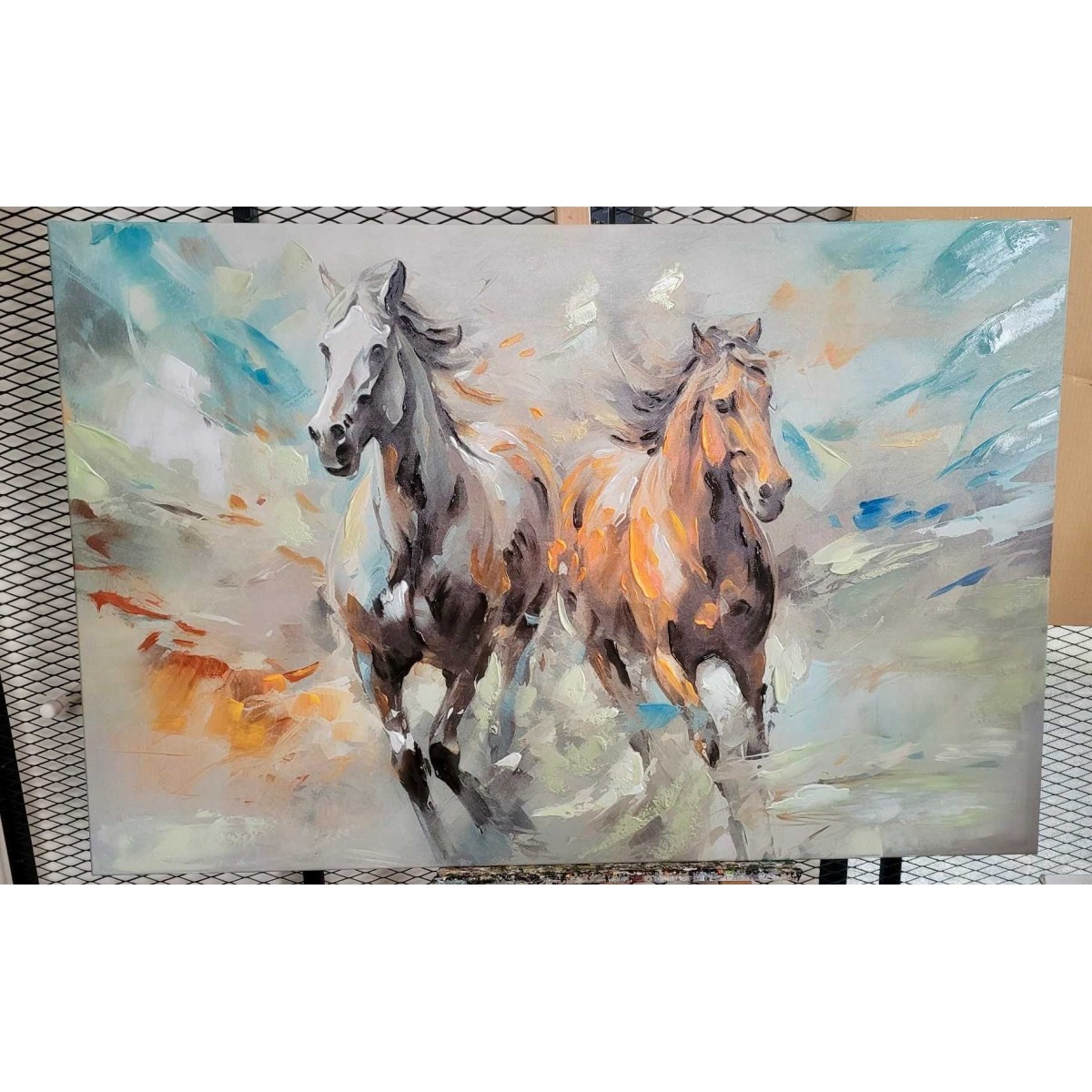 Running Horses Textured Partial Oil Painting