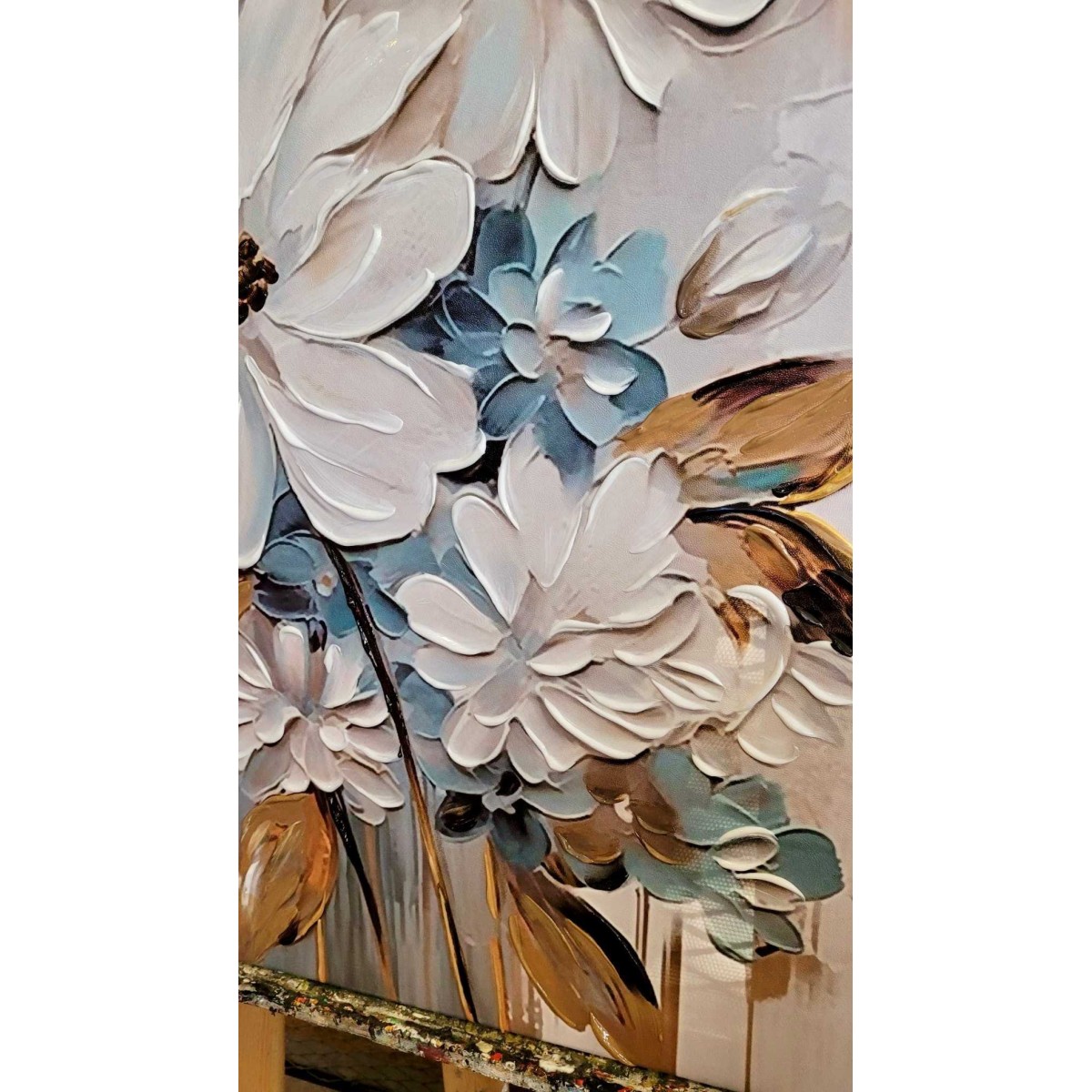 White Blue Flowers 3D Heavy Textured Partial Oil Painting