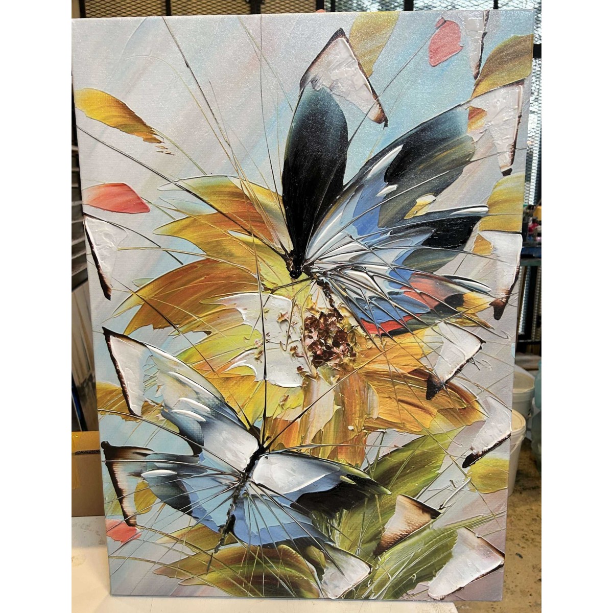 Blue Butterflies II Textured Partial Oil Painting