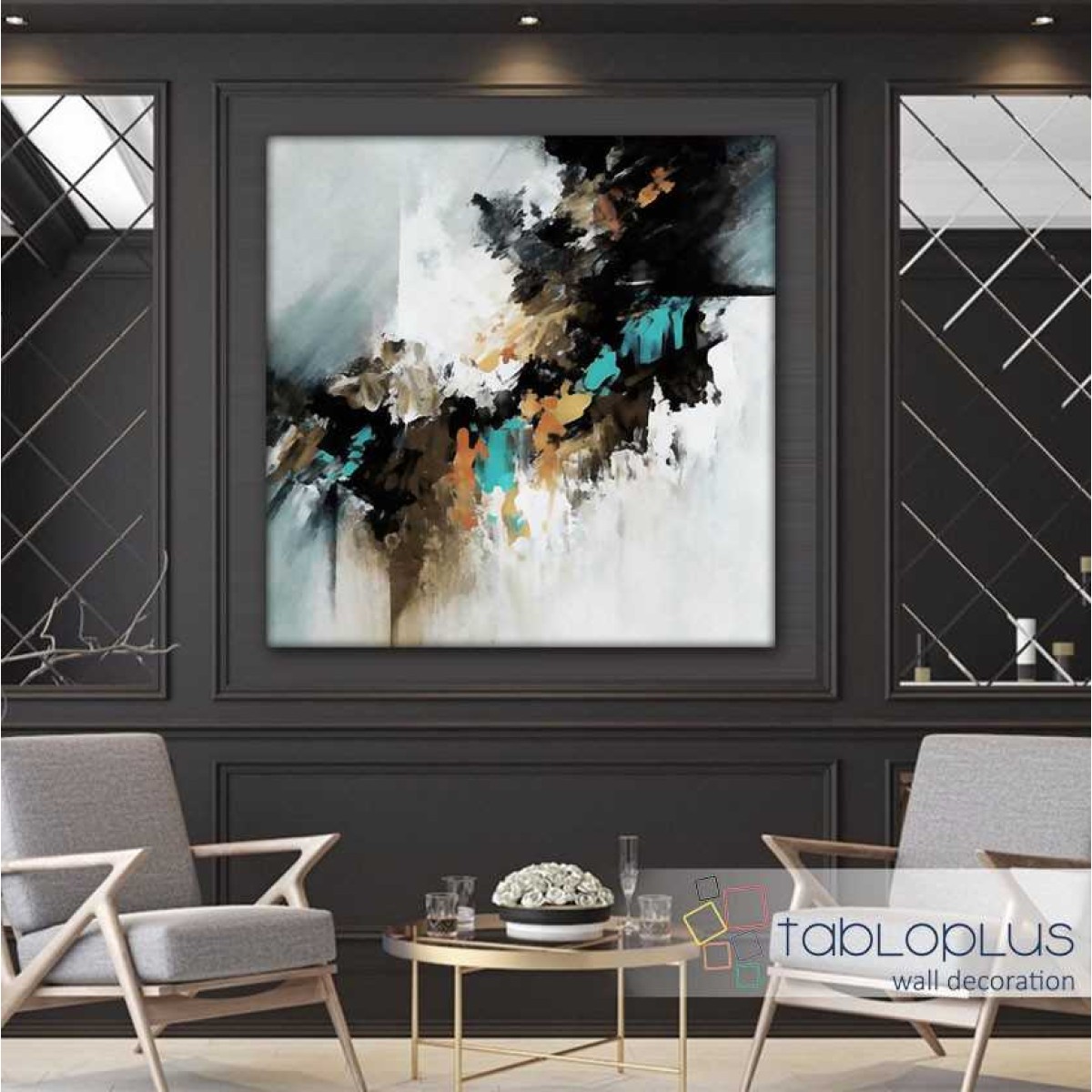 Black Splash Abstract Textured Partial Oil Painting